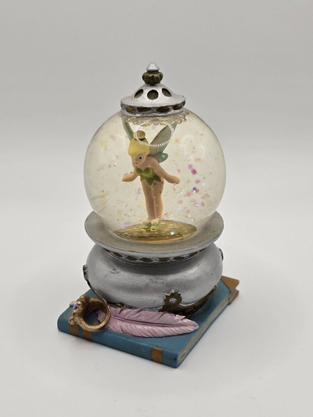 Disney Tinker Bell Mini Snow Globe Figurine 3” Glitter Book Base Fairy Peter Pan